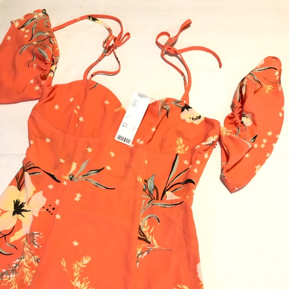 Urban Outfitters Midi Dress Coral Medium Floral - Picture 8 of 8